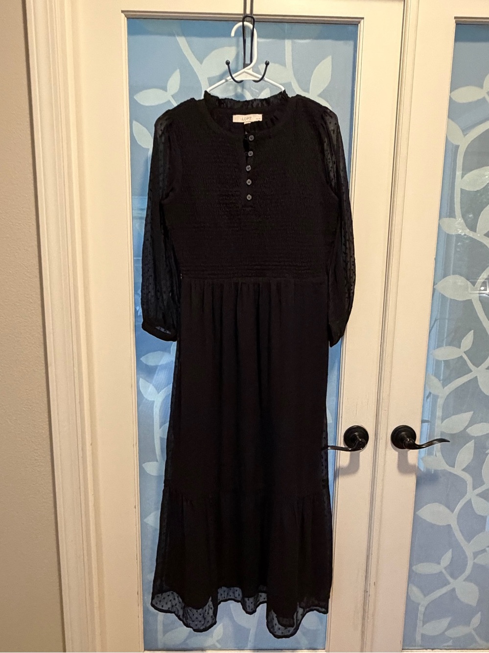 LOFT Black Long Sleeve Midi Dress with Button Front